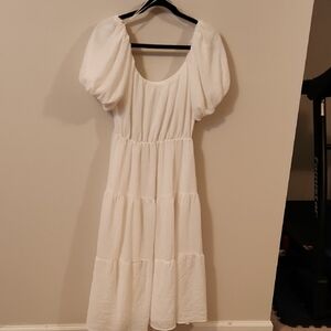 Astr White Puff Sleeve Midi Dress